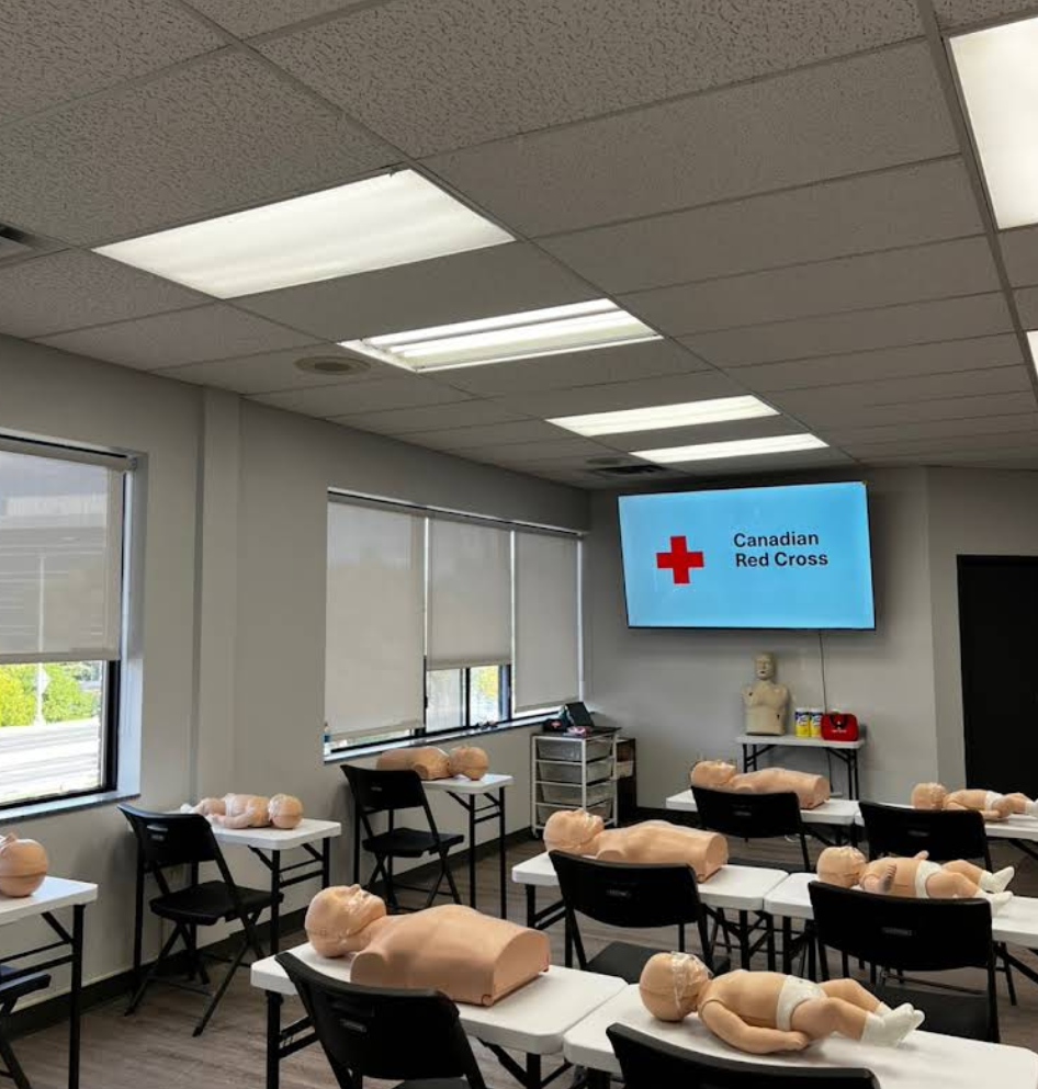 First Aid Connect Kanata classroom with CPR manikins and Canadian Red Cross training setup
